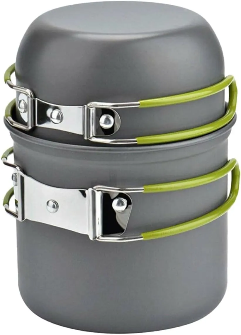 1 Set Portable Outdoor Cooking People Non Stick Pan and Essential Tableware Lightweight Camping Tools for Hiking and Picnics Grey