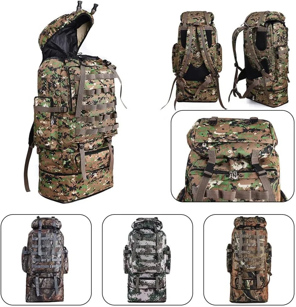 100L Camping Hiking Backpack, Large Military Tactical Backpack Waterproof Travel Daypack Survival Rucksack Bushcraft Backpack Lightweight Outdoor Camping Bag, Jungle Camouflage