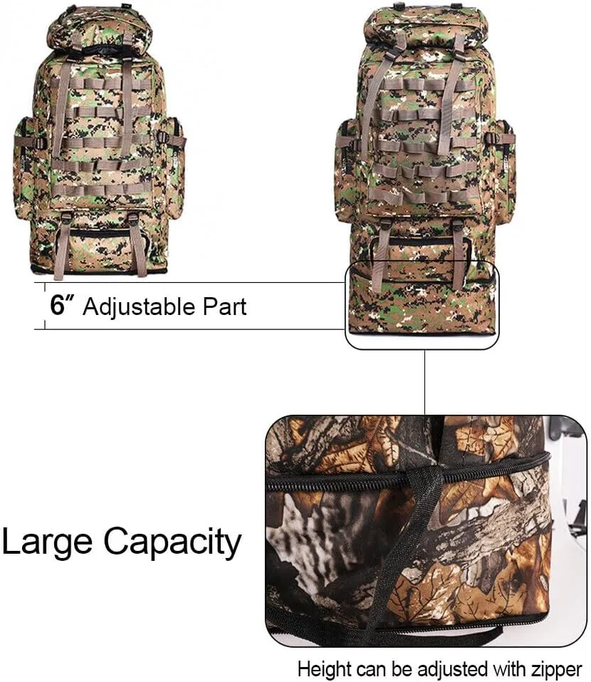 100L Camping Hiking Backpack, Large Military Tactical Backpack Waterproof Travel Daypack Survival Rucksack Bushcraft Backpack Lightweight Outdoor Camping Bag, Jungle Camouflage