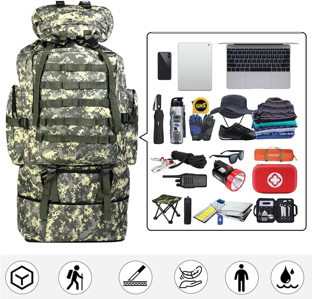 100L Camping Hiking Backpack Waterproof Military Tactical Backpack Sports Survival Backpacks for Traveling and Hiking (Air Force Camo)