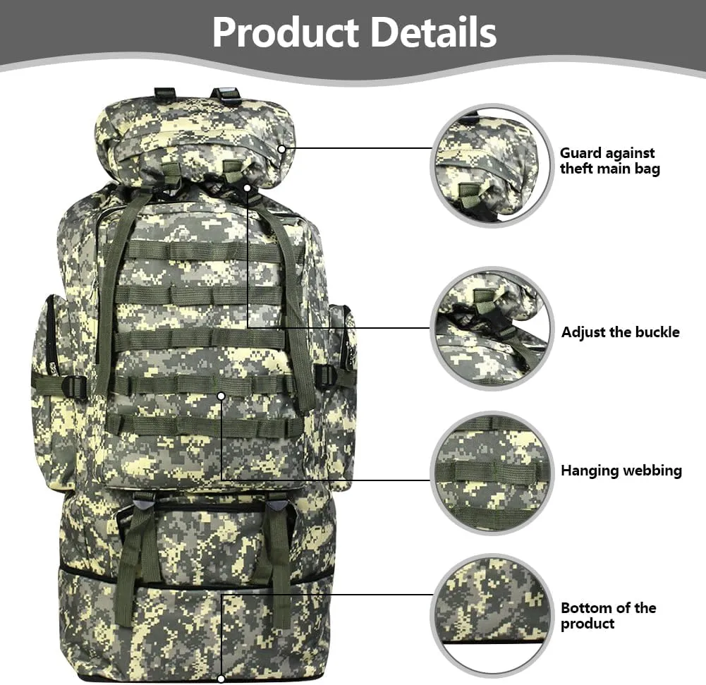 100L Camping Hiking Backpack Waterproof Military Tactical Backpack Sports Survival Backpacks for Traveling and Hiking (Air Force Camo)