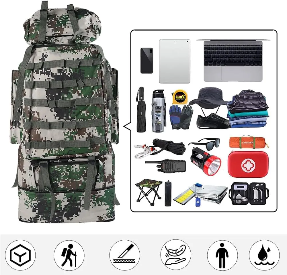 100L Camping Hiking Backpack Waterproof Military Tactical Backpack Sports Survival Backpacks for Traveling and Hiking (Jungle Camo)
