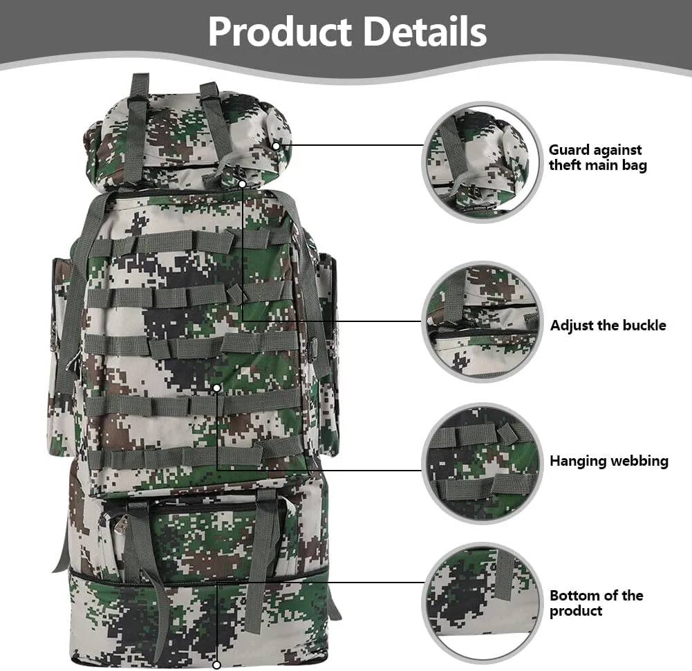 100L Camping Hiking Backpack Waterproof Military Tactical Backpack Sports Survival Backpacks for Traveling and Hiking (Jungle Camo)