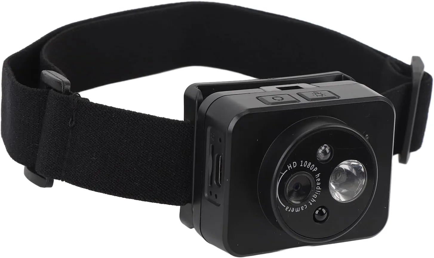 1080P Action Camera with 45 Degree Adjustable LED Headlamp, Head Mounted Wearable Body Video Camera, Motion Sensor, Hand Gesture Control for Camping, Recording Moments, H.264
