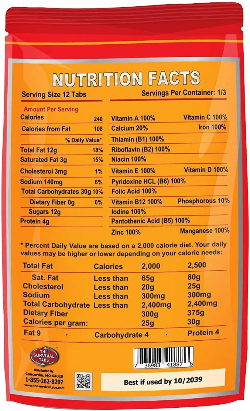 120 tabs Snack Food for 10 Days Emergency Survival MREs Meals Ready-to-eat Bugout for Travel Camping Boating Biking Hunting Activities Gluten Free and Non-GMO 25 Years Shelf Life - Vanilla Malt Flavor