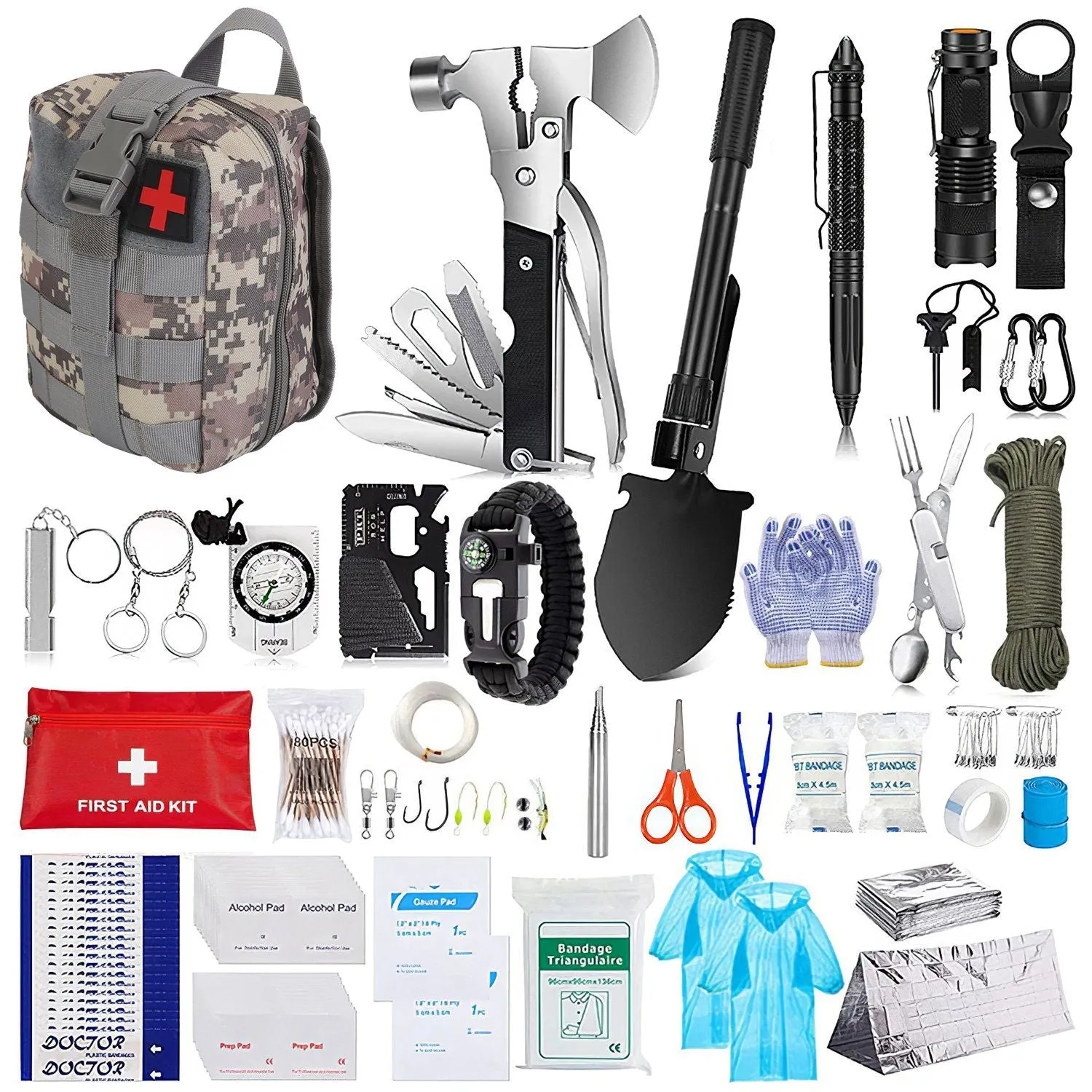 125Pcs Survival Kits Professional Emergency Survival Gear - Tactical First Aid Kit Supplies