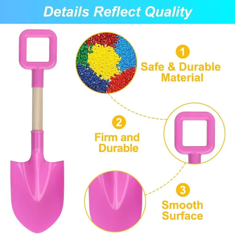 16" Long Kids Beach Spades Sand Shovels Toys Gardening Tools Kit Sandbox Sturdy Snow Scoop Durable Wood Handle ABS Plastic Spade for Garden Sand Snow Backyard Summer Kids Adults 3- Pink Blue Yellow