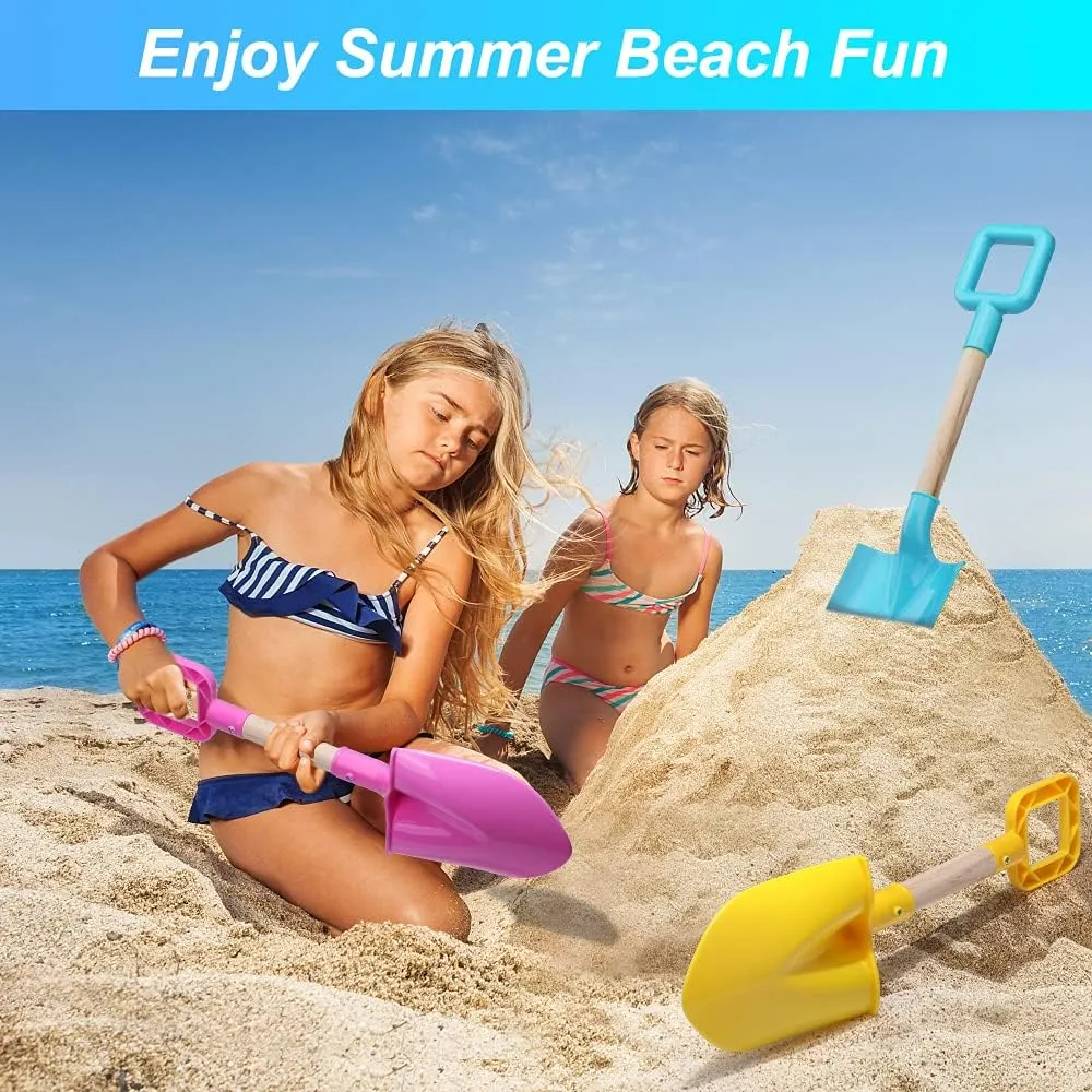 16" Long Kids Beach Spades Sand Shovels Toys Gardening Tools Kit Sandbox Sturdy Snow Scoop Durable Wood Handle ABS Plastic Spade for Garden Sand Snow Backyard Summer Kids Adults 3- Pink Blue Yellow