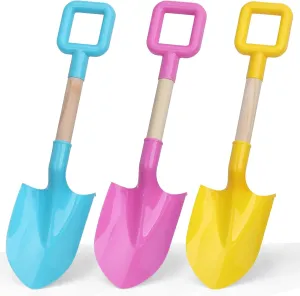 16" Long Kids Beach Spades Sand Shovels Toys Gardening Tools Kit Sandbox Sturdy Snow Scoop Durable Wood Handle ABS Plastic Spade for Garden Sand Snow Backyard Summer Kids Adults 3- Pink Blue Yellow