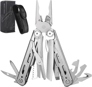 17-In-1 Multitool with Safety Locking,Professional 440A Stainless Steel Multi Tool Pliers Pocket Tool,Replaceable Wire Cutters and Spring Action Scissors for Outdoor, Survival, Camping and Hunting