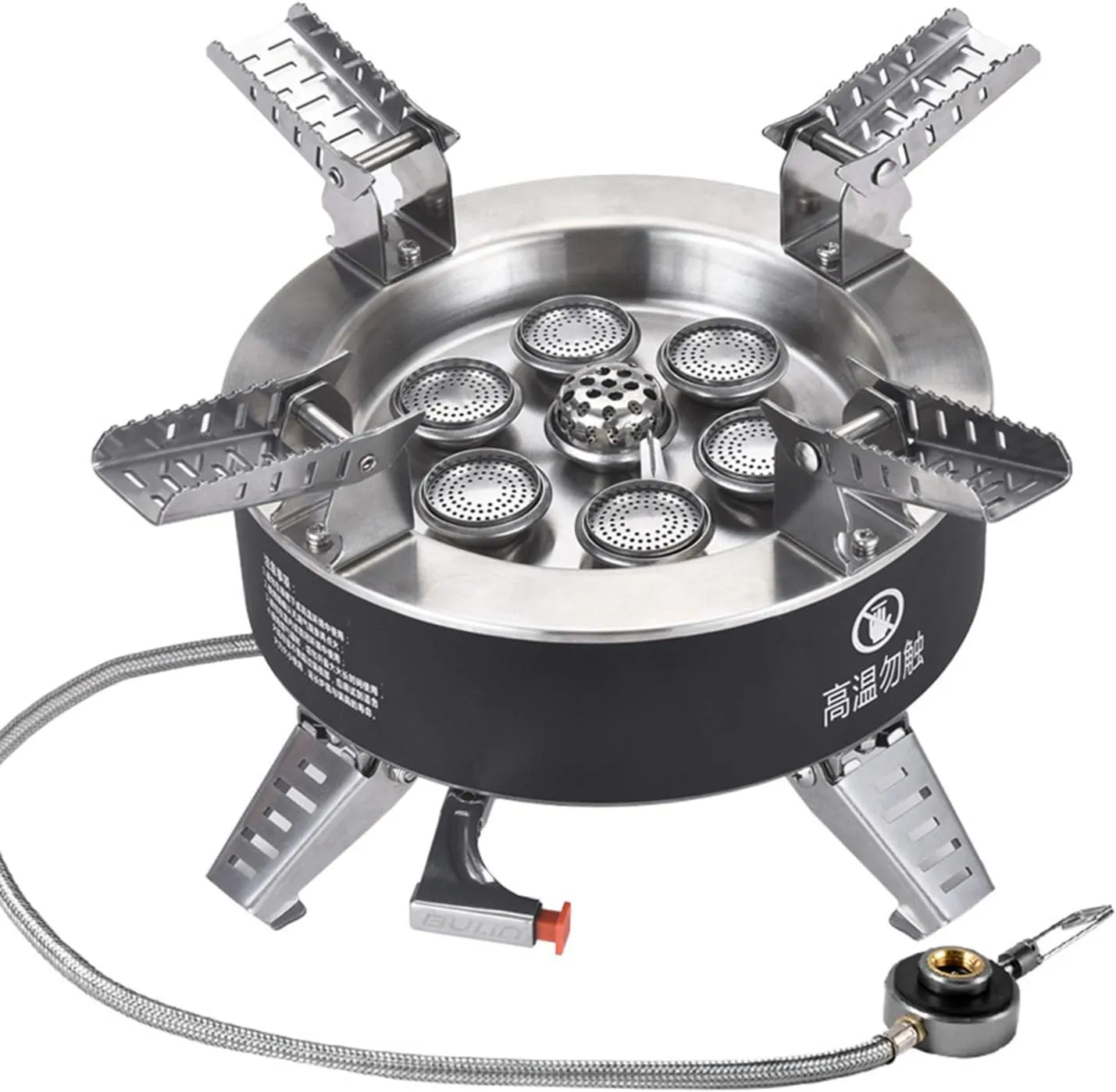 18000W High-Power Camping Stove with Piezo Ignition Windproof Seven-core Gas Stove Foldable Backpacking Stove for Outdoor Fishing Hiking Traveling