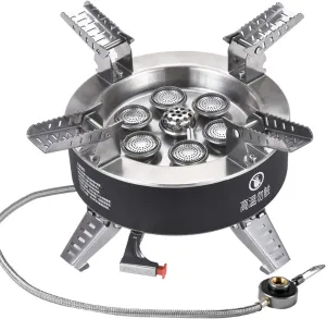 18000W High-Power Camping Stove with Piezo Ignition Windproof Seven-core Gas Stove Foldable Backpacking Stove for Outdoor Fishing Hiking Traveling