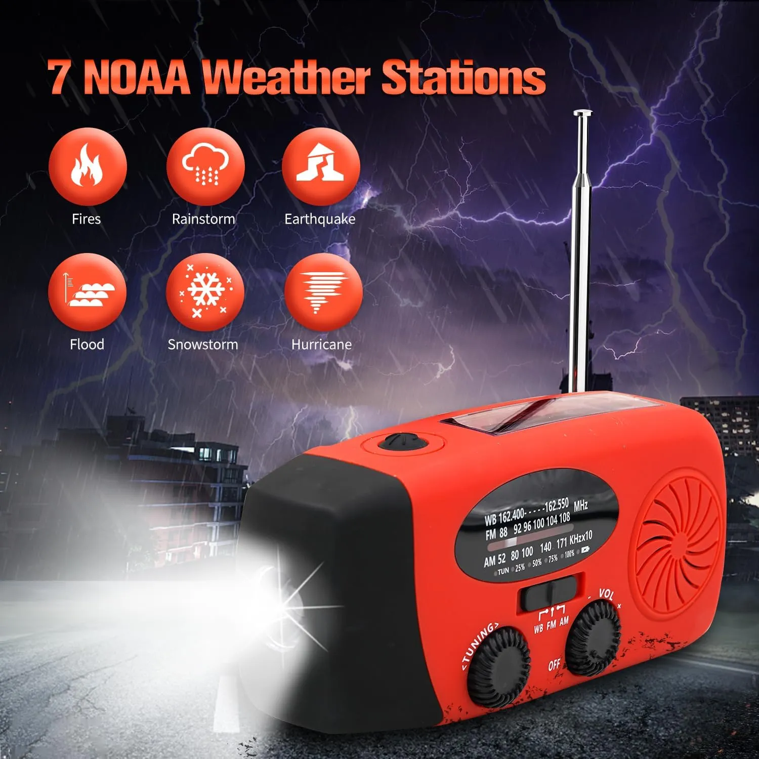 18500mWh/5000mAh Emergency Crank Weather Radio, iRonsnow NOAA/FM/AM Solar Radios, Portable Survival Radio with SOS, Earphone Jack, 1W 4 Modes LED Flashlight, Cell Phone Charger for Camping Hiking