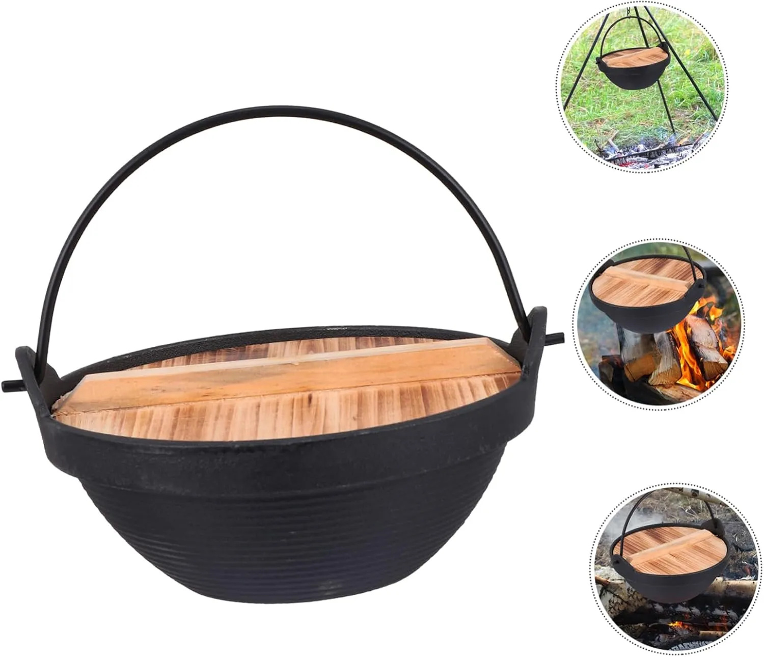 1set Outdoor Cast Iron Hot Pot Portable Japanese-style Single Serving Cooking Pot with Lid for Camping Hiking and Picnics and Lightweight Cookware