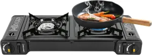 2-Burner Butane Camping Stove, Portable Camping Grill/Stove with Adjustable Burners & Carry Case for Camping, Tailgating, BBQ