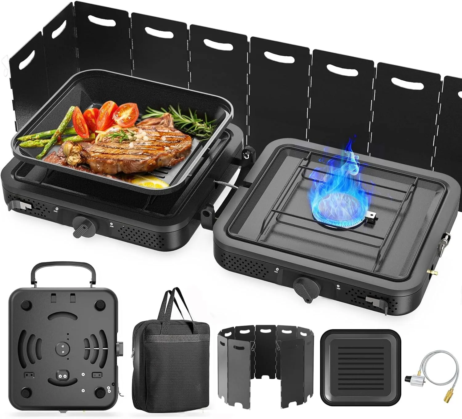 2 Burner Portable Camping Stove Propane, Folding Propane Stove for Camping, Camp Stove with 17,000 BTU,Two Adjustable Burners Gas Camping Stove with Carrying Bag for Outdoor Cooking,BBQ