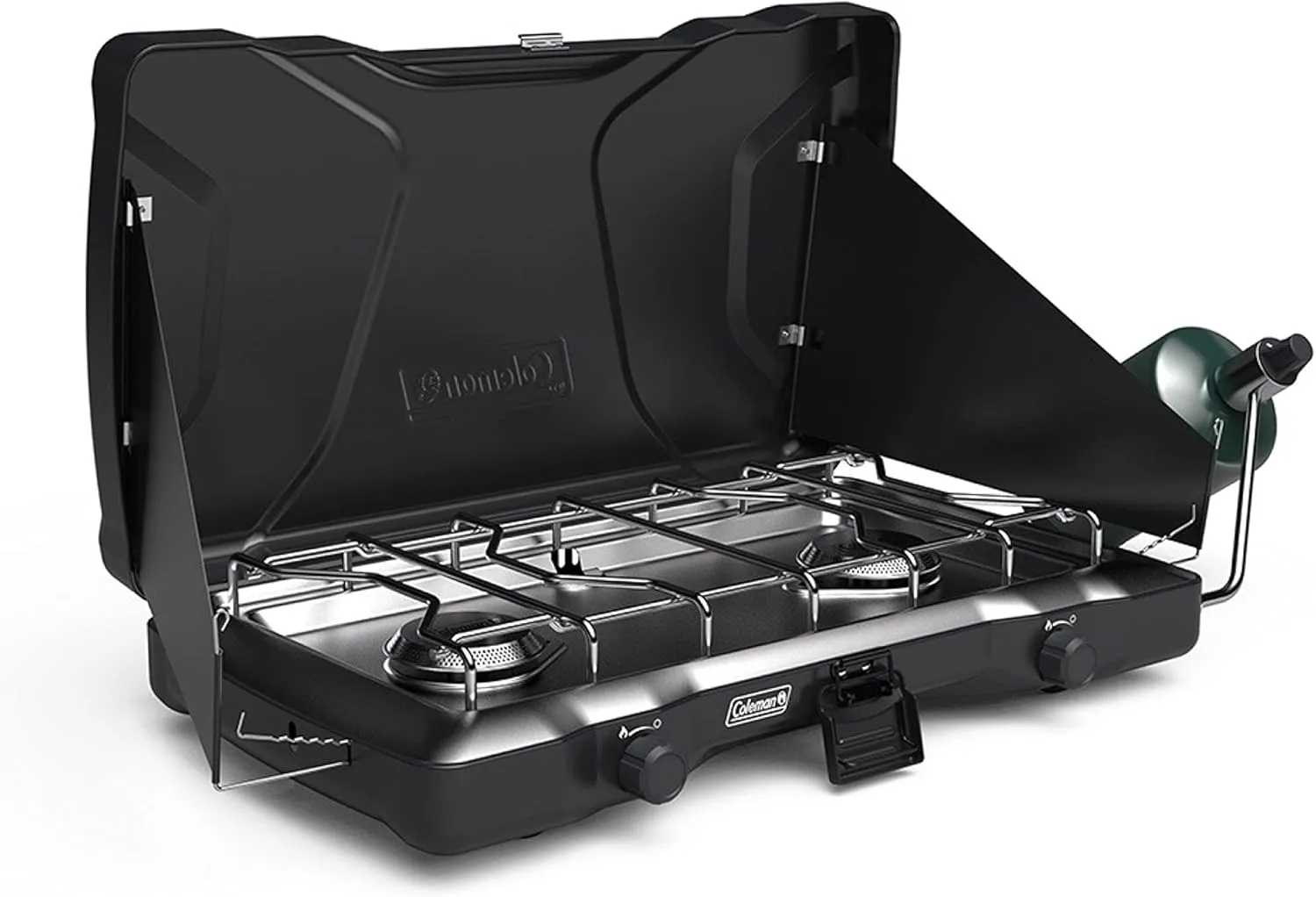 2-Burner Propane Camping Stove, Portable Camping Grill/Stove with Adjustable Burners, Wind Guards, Heavy-Duty Latch & Handle, 22,000 Total BTUs of Power for Camping, Tailgating, BBQ