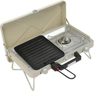 2-Burner Propane Camping Stove,Portable Camp Stove with Adjustable Burners,Toast Tray,Carrying Handle,Camping Grill for BBQ Picnics Cooking (White)