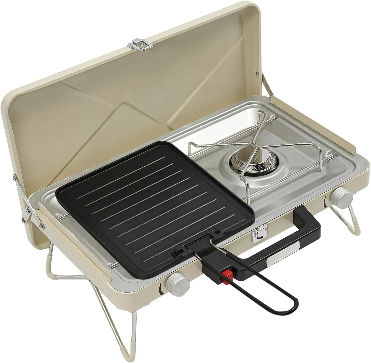2-Burner Propane Camping Stove,Portable Camp Stove with Adjustable Burners,Toast Tray,Carrying Handle,Camping Grill for BBQ Picnics Cooking (White)