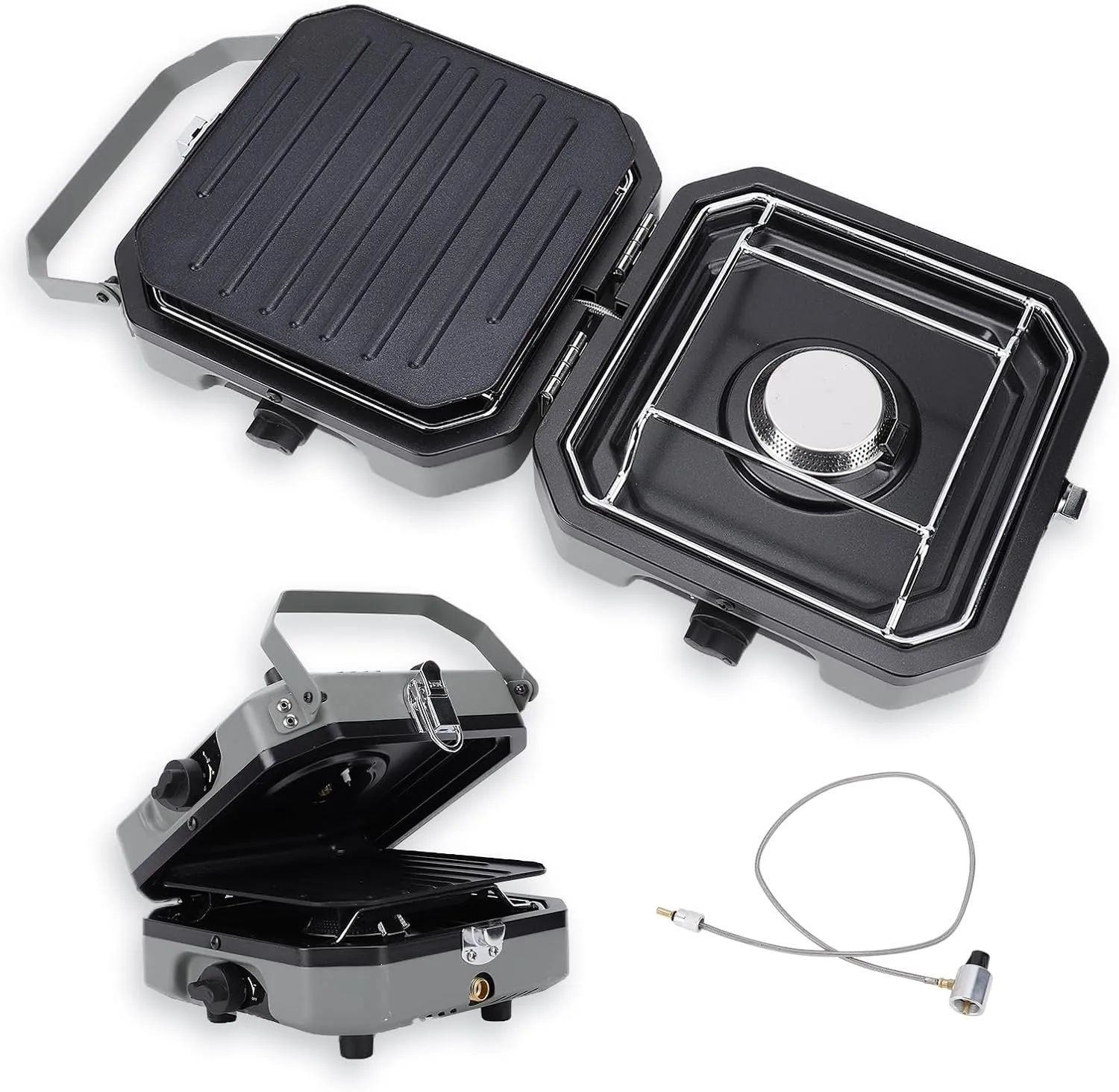 2 Folding Camping Stove Non Stick 18000 BTU Multifunctional Portable Stove with Pan for Garden Party Outdoor Activities