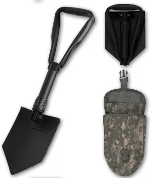 2 Piece Military Grade Entrenching Tool Set – Tri Fold Metal Alloy Foldable Camping Shovel w/ACU Pouch – Compact, Multipurpose Collapsible Shovel – Versatile Survival Gear for Outdoor Enthusiasts