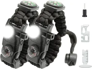 20 in 1 Survival Paracord Bracelet Adjustable Gear Kit with SOS LED Light, Fire Starter, Bigger Compass, Survival Whistle, Perfect for Camping, Hiking, Fishing