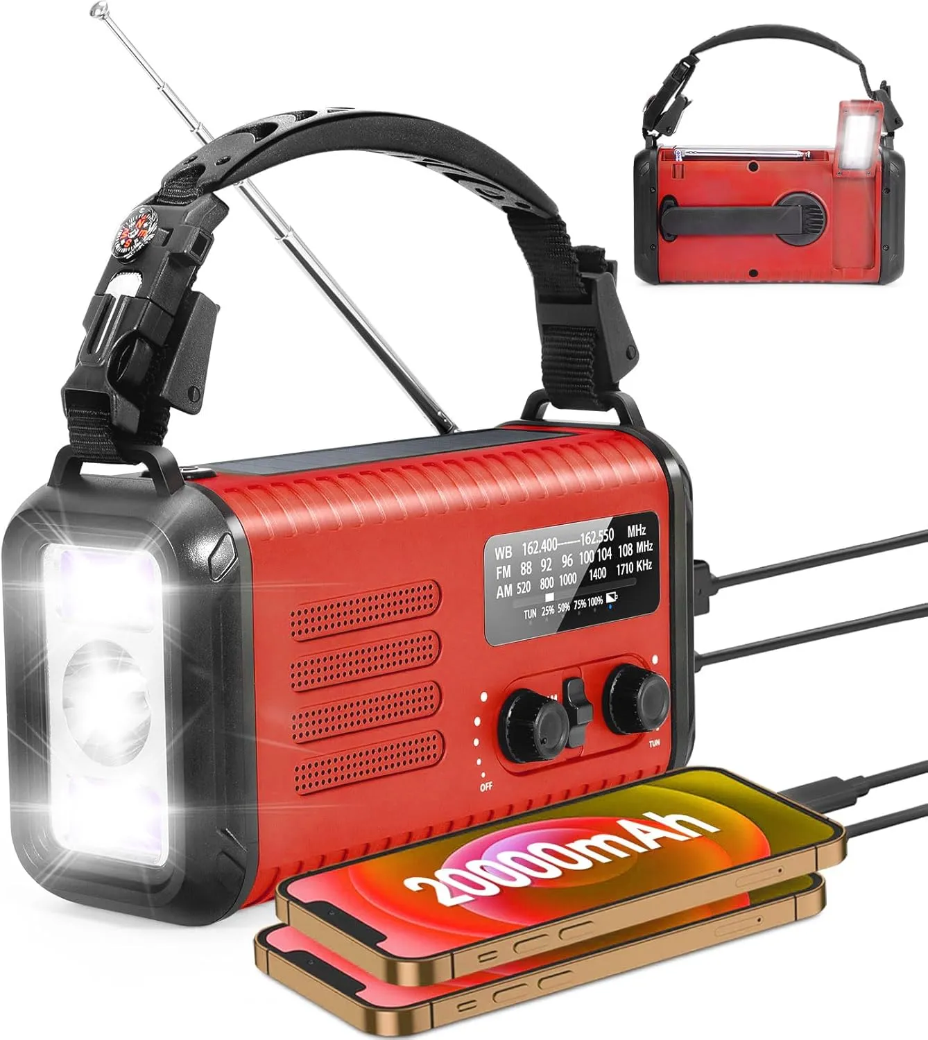 20000mAh Emergency Solar Radio with Hand Crank, NOAA Weather Radio & USB Charger - Portable Power Bank, LED Flashlight, SOS Alarm & Power Bank - Survival Kit for Hurricane, Camping, Outages