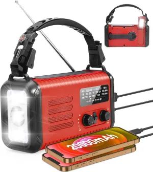 20000mAh Emergency Solar Radio with Hand Crank, NOAA Weather Radio & USB Charger - Portable Power Bank, LED Flashlight, SOS Alarm & Power Bank - Survival Kit for Hurricane, Camping, Outages