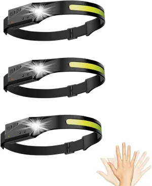 2025 New Rechargeable Headlamp 10PCS, 230° Wide Beam Motion Sensor LED Headlamp Flashlight, 5Mode for Adults, Bright Head Lights for Forehead, Hard Hat, Camping Accessories Gear (3Pcs)