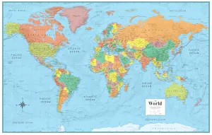 2025 World Wall Map 32" x 50" Collectors Edition with Gulf of America and Mt McKinley - Laminated