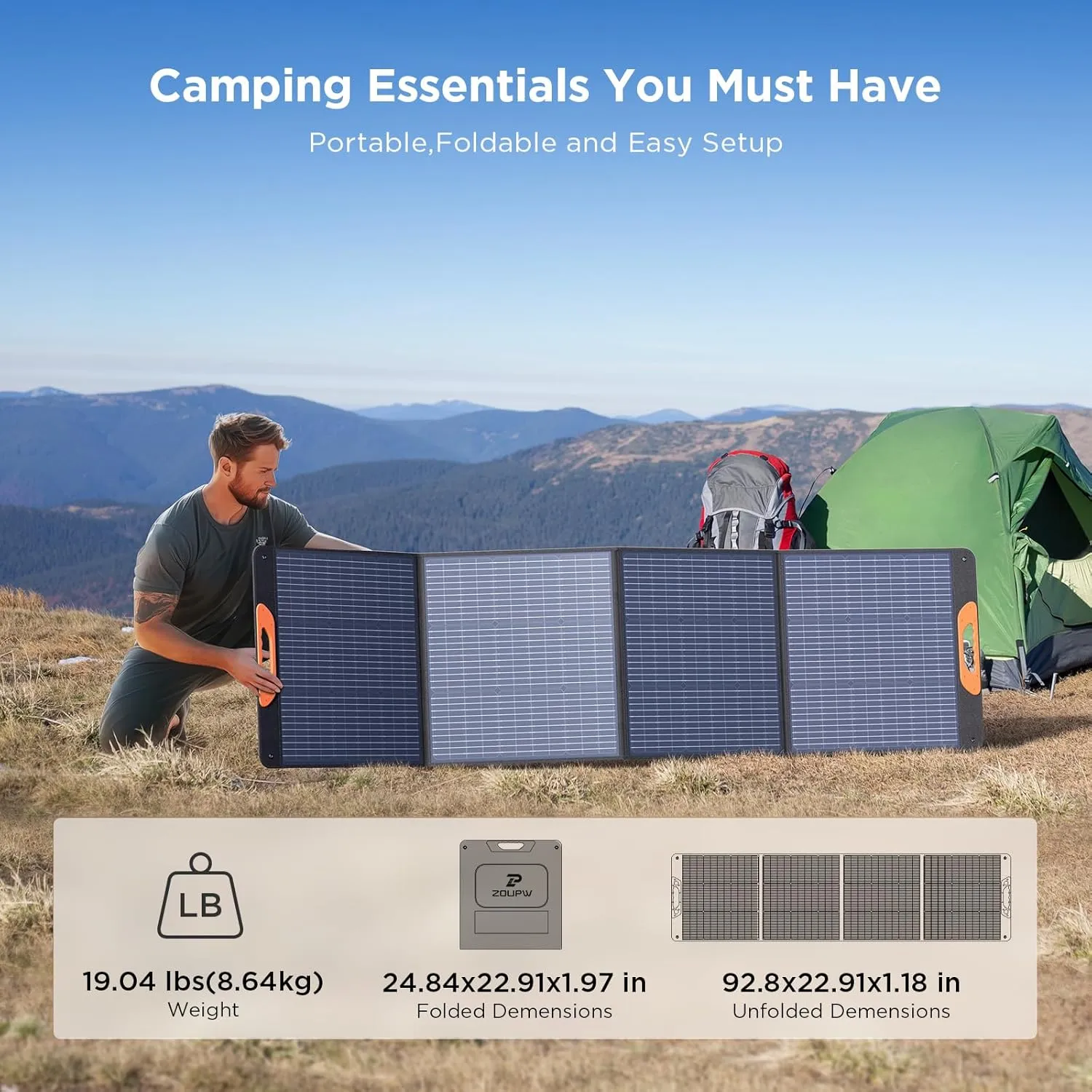 220 Watt Portable Solar Panel for Power Station,Hurricane Preparedness Items,18.6V Foldable Solar Charger with Solar Cable 23.5% High Efficiency IP67 Waterproof 4 Kickstands for Camping RV Trip