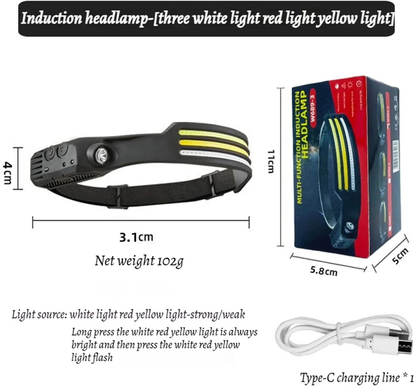 230° Ultra-Light Motion-Sensing Headlamp, 2025 New LED Headlamp Rechargeable, 230° Wide Beam Head Lamp Motion Sensor LED Headlamp, Three Front-Facing LED Strips, 10Mode Headlamps (3)