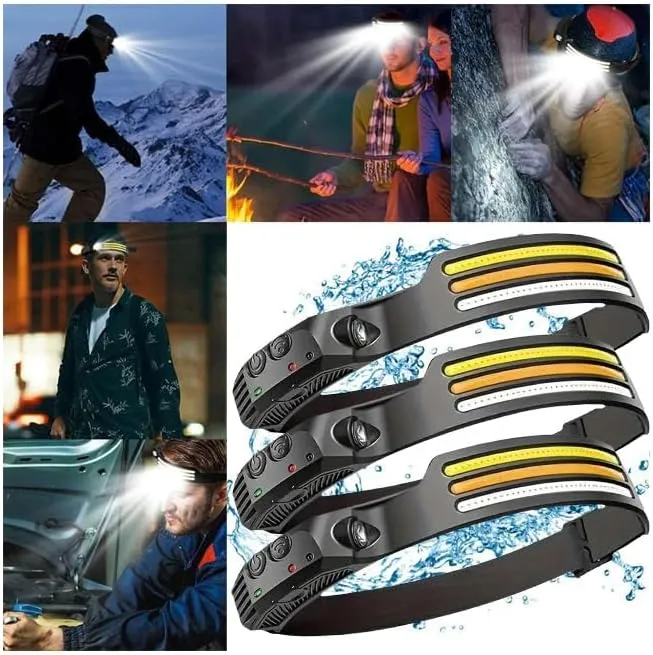 230° Ultra-Light Motion-Sensing Headlamp, 2025 New LED Headlamp Rechargeable, 230° Wide Beam Head Lamp Motion Sensor LED Headlamp, Three Front-Facing LED Strips, 10Mode Headlamps (3)