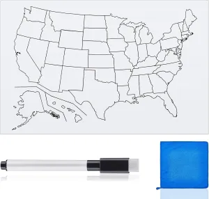 24 x 36 Inch Blank United States Map Dry Erase Poster Laminated US Outline Map Poster with Black Dry Erase Marker and Cleaning Cloth for Classroom Office Home School