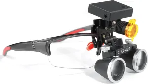 2.5X Magnification Binocular Loupes Magnifier Cordless 3W Headlamp with Filter Black