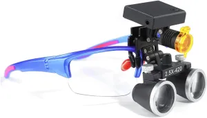 2.5X Magnification Binocular Loupes Magnifier Cordless 3W Headlamp with Filter Blue