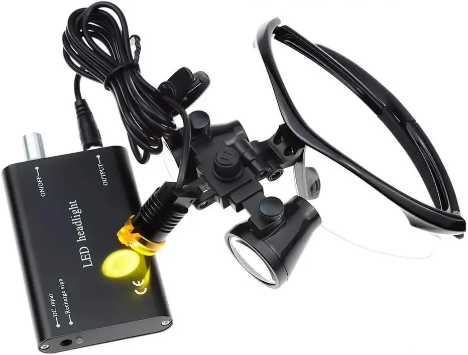2.5X420mm Binocular Loupe 3W LED Head Light Lamp Lab Loupes Magnification Binocular Headlight Headlamp with Aluminum Box (Black)