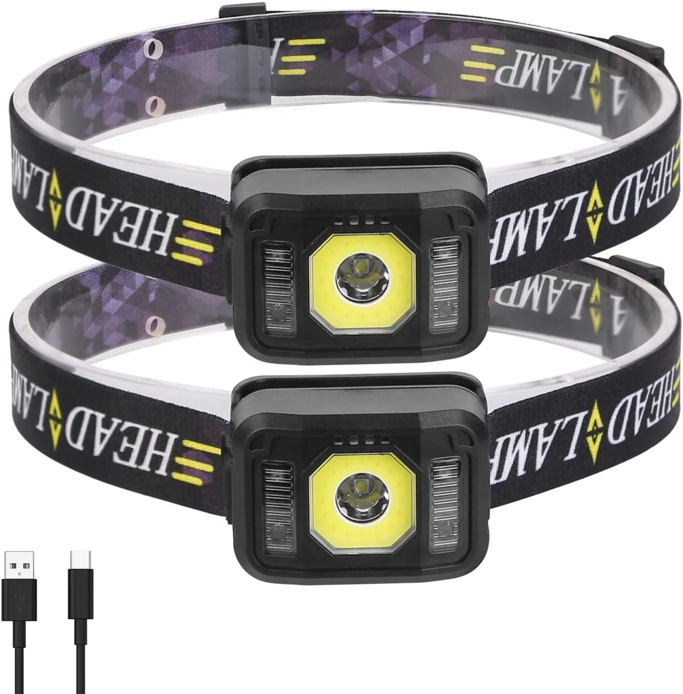 2Packs Rechargeable Motion Sensor Headlamp, Lightweight Head Light, Waterproof Head Light Flashlight, 6 Light Modes COB XPG Headlight Torch Flashlight for Fishing Running Camping Hiking