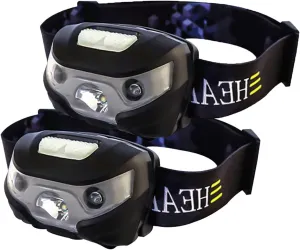 2pc USB Rechargeable Headlamp Hands Free Headlight with Motion Sensor Outdoor LED Head Flashlights for Outdoor Camping Fishing Running Cycling