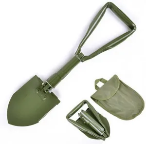 3 in 1 Folding Survival Shovel with Wood Saw Edge and Pickax, Survival Multitool for Camping, Hiking, Backpacking Outdoor Activities, Including Carrying Pouch