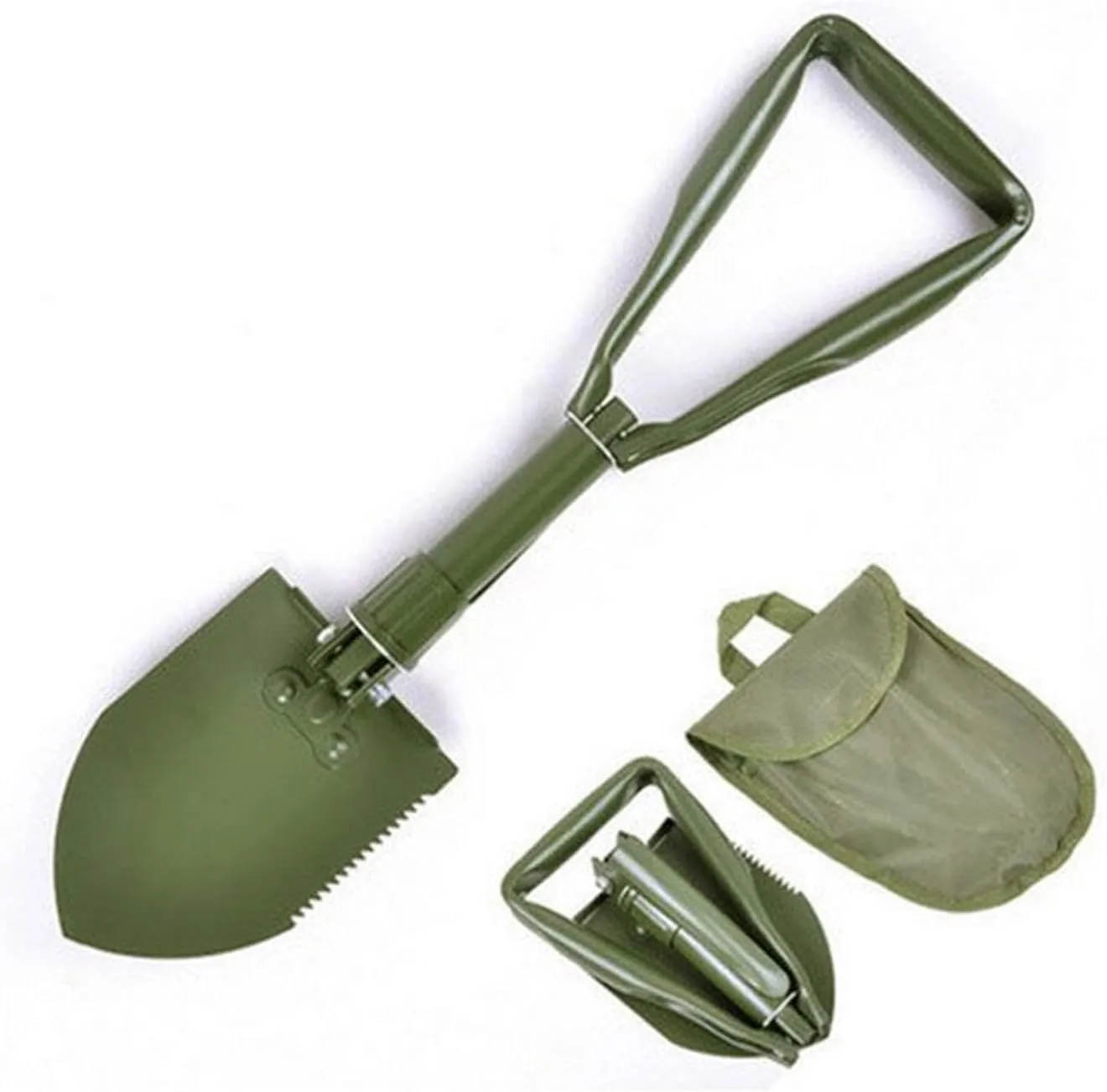 3 in 1 Folding Survival Shovel with Wood Saw Edge and Pickax, Survival Multitool for Camping, Hiking, Backpacking Outdoor Activities, Including Carrying Pouch