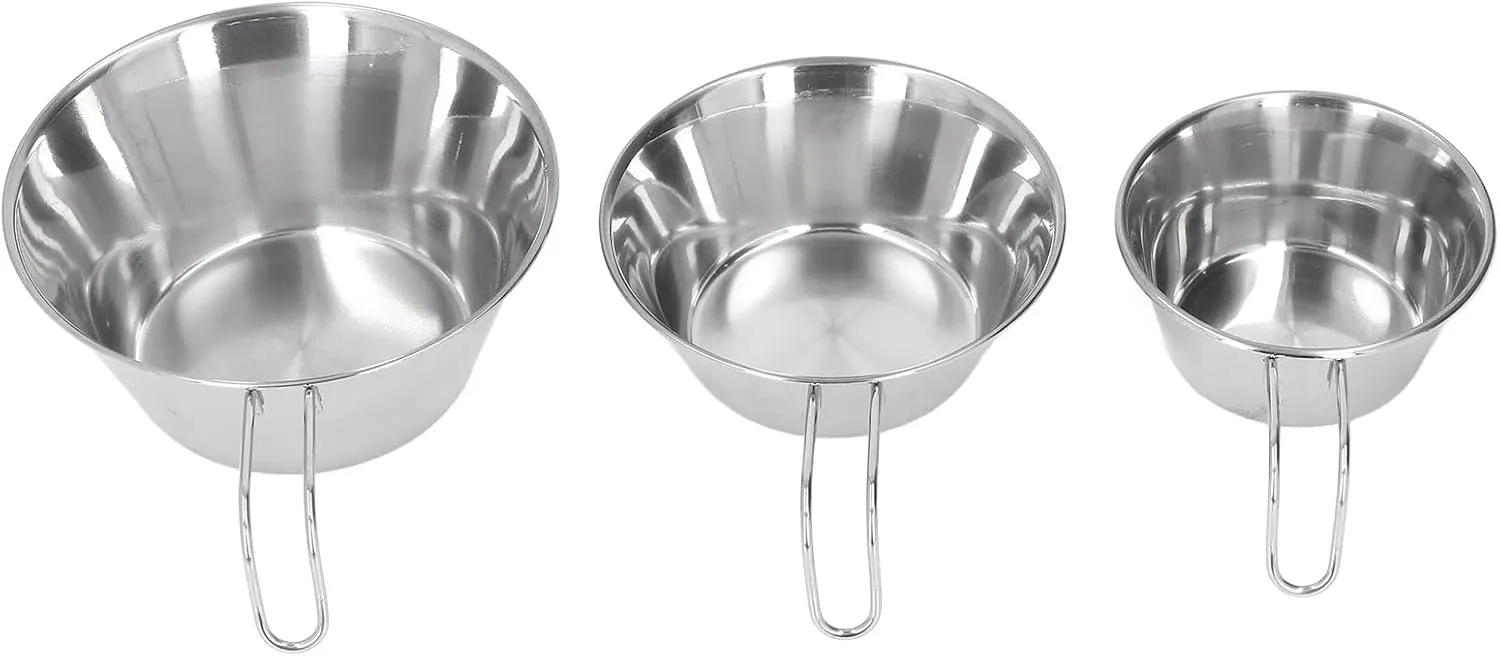 3 PCS Stainless Steel Camping Bowl Set, Portable BBQ Folding Mug Bowls Mountaineering Picnic Cookware, Camping Folding Bowl Set for Travel Picnic Camping Utensils