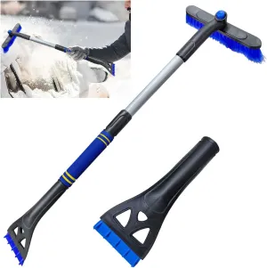 31.5" Detachable Snow Brush and Ice Scraper for Car Windshield, 2-in-1 Winter Snow Removal Tool with Extendable, 360° Rotating Soft Bristle Brush Head and Foam Grip for Most Vehicles (Blue)