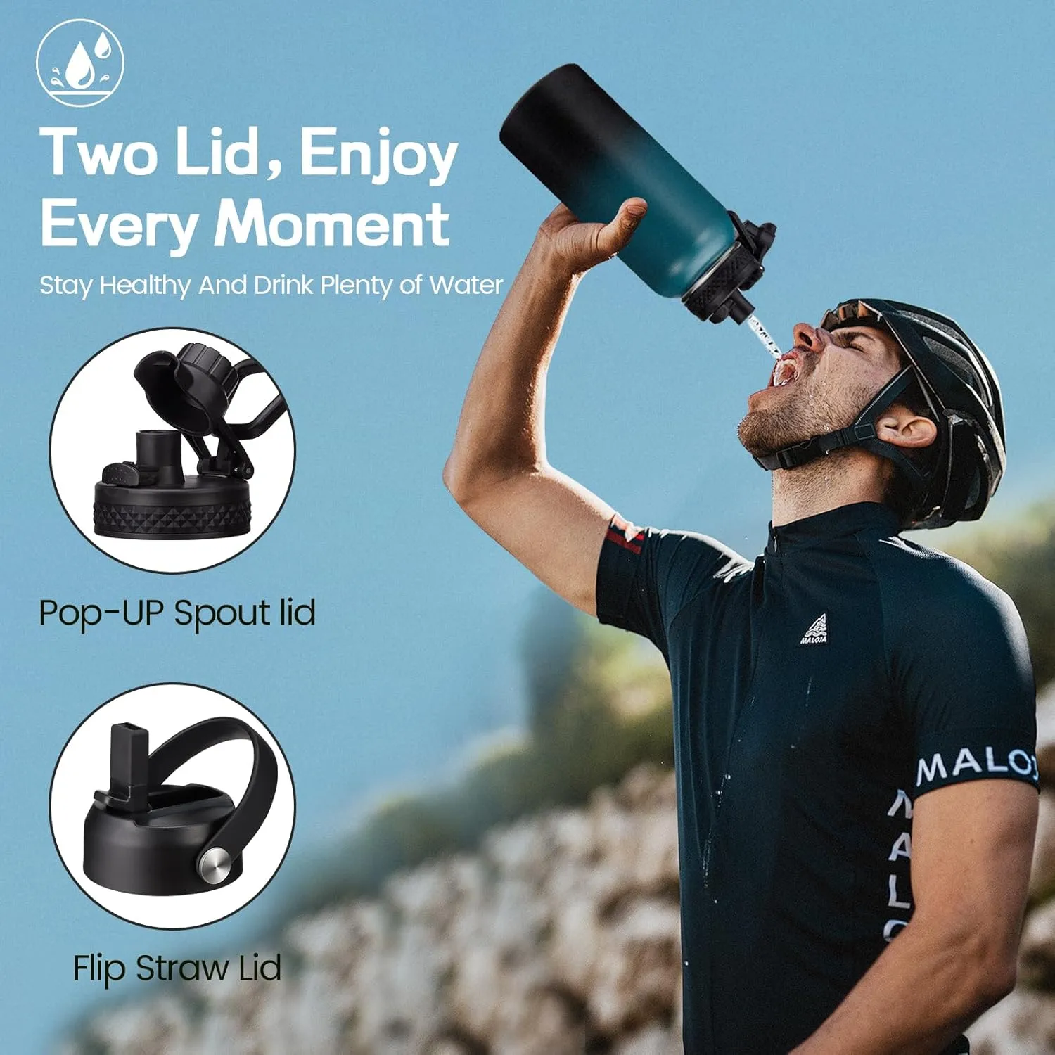 32oz Insulated Water Bottle Flask - Cold-48h & Hot-24h, Stainless Steel Water Bottle Hydro Cup with Paracord Handle, Straw & Spout Lids, Strap Carrier Bag, Meta Water Bottle for Sports Fitness Hiking