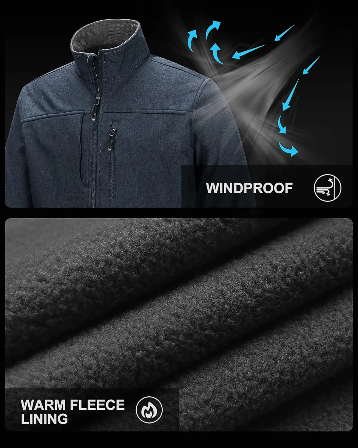 33,000ft Men's Lightweight Softshell Jacket Warm Fleece Lined Windbreaker Waterproof Soft Shell for Outdoor Hiking