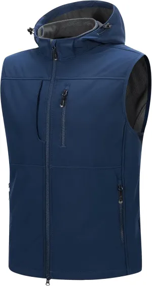 33,000ft Men's Lightweight Softshell Vest Hooded Outerwear Zip Up Fleece Lined Windproof Sleeveless Jacket for Golf Running