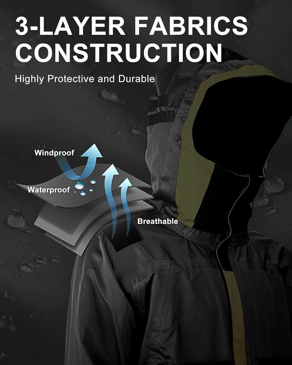 33,000ft Mens Rain Jacket, 3-Layer Performance Lightweight Rain Jackets Waterproof with Hood for Hiking Ski Sailing Cycling
