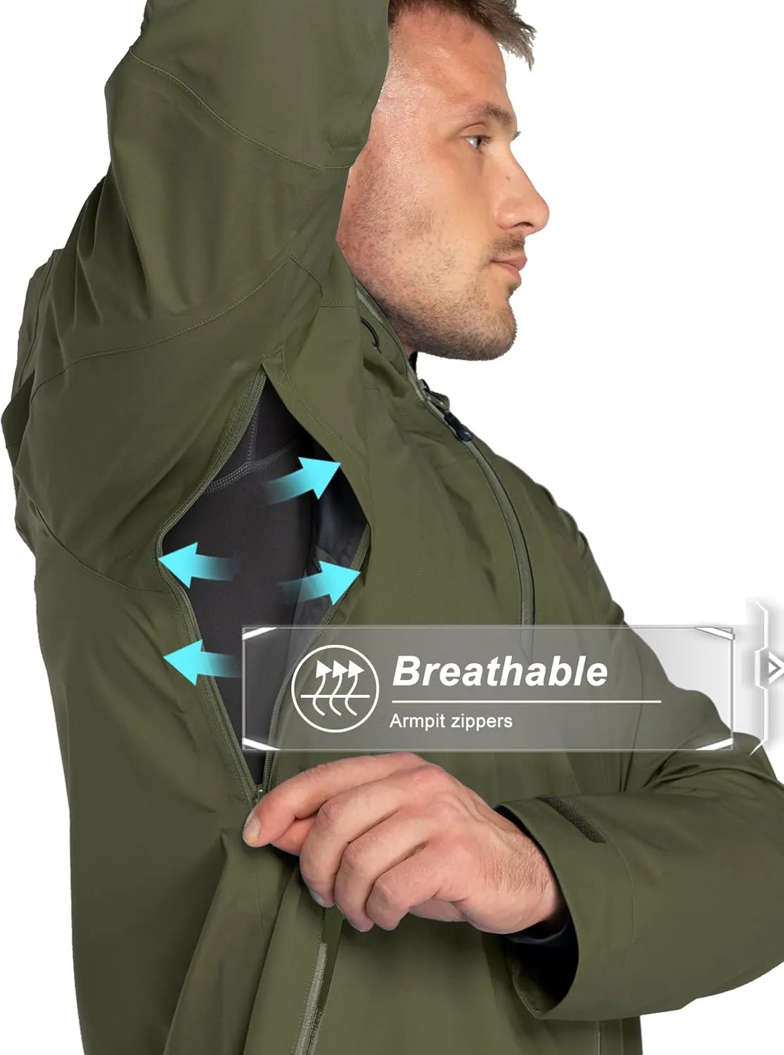 33,000ft Mens Rain Jacket, 3-Layer Performance Lightweight Rain Jackets Waterproof with Hood for Hiking Ski Sailing Cycling