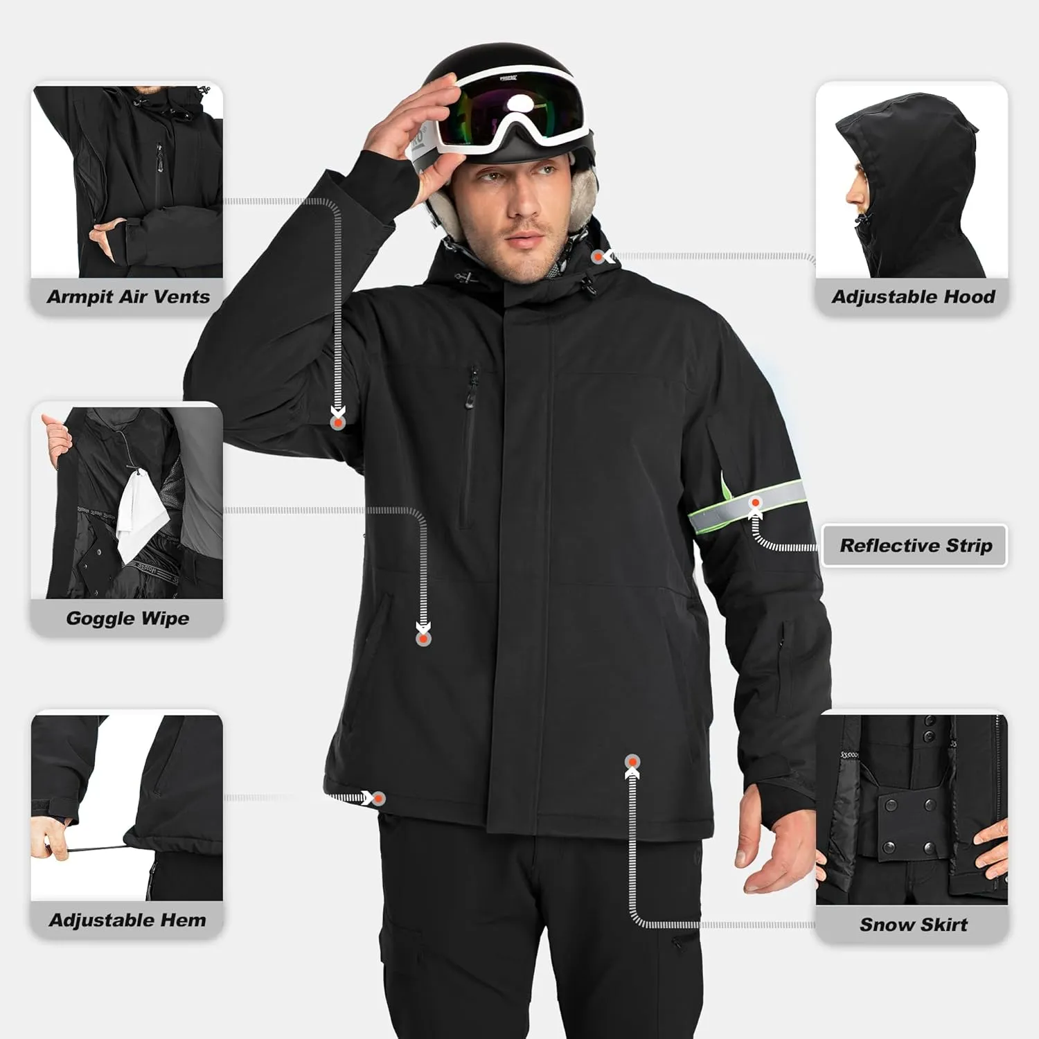 33,000ft Mens Ski Jacket Waterproof Insulated Snow Jacket, Mountain Breathable Winter Jackets for Men Ski Snowboard Coat
