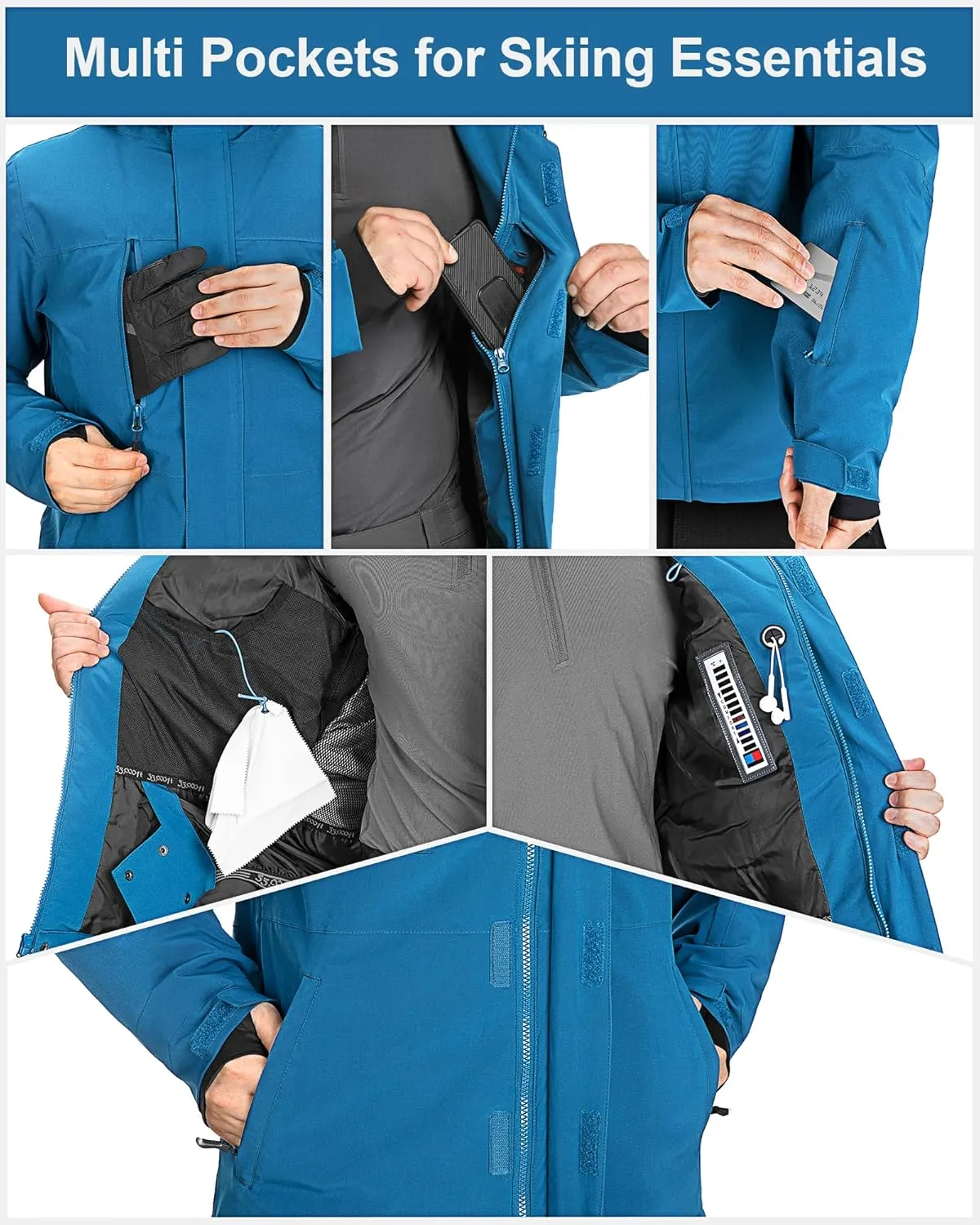 33,000ft Mens Ski Jacket Waterproof Insulated Snow Jacket, Mountain Breathable Winter Jackets for Men Ski Snowboard Coat